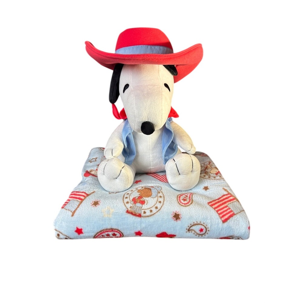 Peanuts Snoopy Cowboy Plush & Matching Throw Blanket Gift Set Super Soft Kid NEW